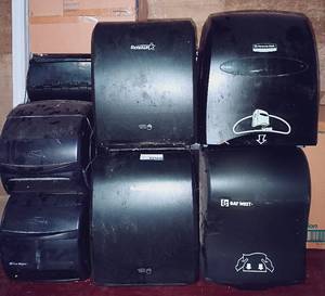 lot 150 image: 6 Pc Commercial Electronic Hand Towel Dispensers Such as Renown, Enviromaster, Kimberly Clark, and Bay West