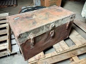 lot 143 image: Antique Metal Wood Flat Top Trunk