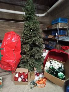 lot 81 image: Large Christmas Lot w 84 Tree, Tree Bag, Storage Tub, Ornaments, and MORE...