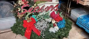 lot 77 image: Christmas Lot w Large Wreath, Seasons Greetings Sign, XL Garland Strands, and MORE...