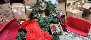 lot 76 image: Large Christmas Lot w Tree, Tree Storage Bag, Tote, Wreath, XL Garland Strands, and MORE...
