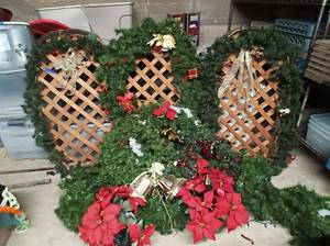 lot 75 image: Large Christmas Decor Lot w Wooden Trellis, Wreath, XL Garland Strands, and MORE...
