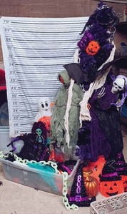 lot 72 image: Large Halloween Mixed Lot w 7 Tree, Hanging Decor, Mr. Ghost Vintage Light-Up Blow Mold, and MORE...