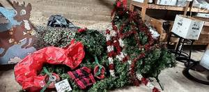 lot 80 image: Large Christmas Lot w Tree, Tree Bag, Tree Stand, XL Garland Strands, Giant Candy Cane Decor, and MORE...