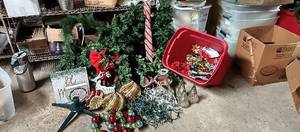 lot 78 image: Christmas Lot w Ornaments, Tree Stands, Garland Strands, Wrapping Paper, Decor, and MORE...