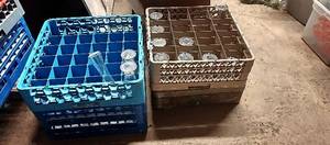 lot 65 image: All-Purpose Peg Dish Rack Food Service Compartment Dividers and Various Glassware