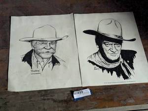 lot 347 image: 11 Ken Richardson John Wayne and Cowboy Steve Murrin Drawings