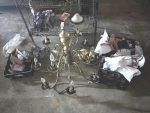 lot 399 image: Chandalier, Bulbs, Cleaning Supplies, Receipt Paper, and MORE...