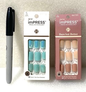 lot 28 image: Lot Of 2 New - KISS Products Press On Fake Nails, (1) Simple Pleasure & (1) Rain Check - 30 Ct Each Box - As Shown - Total Retail $22