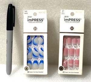 lot 29 image: Lot Of 2 New - KISS Products Press On Fake Nails, (1) Timeless Day & (1) Mesmerize - 30 Ct Each Box - As Shown - Total Retail $22