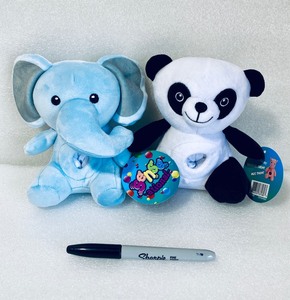 lot 79 image: Lot Of 2 New With Tags - Senseational Plushes, Squish, Squeeze & Hug, (1) Panda & (1) Elephant - As Shown