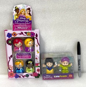 lot 84 image: Lot Of 2 New - Fisher-Price Disney Princess Snow White & Dopey Figure Set & Disney Princess 4 Pack Flavored Lip Gloss - As Shown