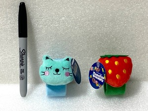 lot 110 image: Lot Of 2 New With Tags - ToyTown Express Plush Slap Bracelets, (1) Cat & (1) Strawberry - As Shown