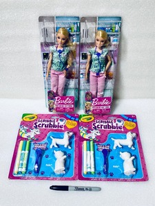 lot 163 image: Lot Of 4 New - (2) Barbie Nurse Dolls & (2) Crayola Scribble Scrubbie - As Shown