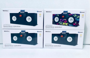 lot 2 image: LOT OF 4 NEW VIVITAR WIRELESS BLUETOOTH BOOMBOX SPEAKERS WITH LED LIGHT DISPLAY, BLACK & MULTICOLORED - Total MARP $80