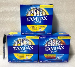 lot 182 image: Lot Of 3 New - (2) Tampax Pearl Regular & (1) Tampax Super, Super Plus & Ultra - As Shown