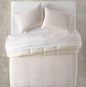 lot 250 image: new Heavyweight Linen Blend Stripe Comforter & Sham 3 Piece Set - Casaluna, Size FullQueen - Natural - Retails $130