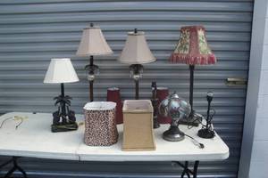 lot 43 image: Lot of Lamps and Shades, Mixed Styles and Heights