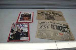 lot 72 image: 2- Vintage Time Magazines, 1951 Year in Review and Sept. 2001 Special Issue. and 2 Vintage Newspapers 1967 The Bangkok Post and 1859 Central City, Co. (Reproduction)