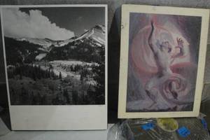 lot 47 image: 2 Pieces of Art Work, 1- Old MIning Camp, Signed by Tilley 1983, 1- Mythical  Signed by William C. Kantz (Could be Rantz)