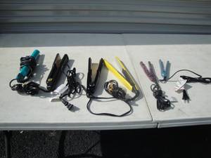 lot 100 image: Lot of 6 Flat Irons, Mixed Brands, Styles and Sizes. Untested