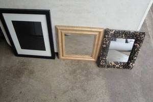 lot 124 image: 3- Frames, 1-Photo Frame 13 12in. x 10 12in 2- Mirrored Frames, Gold Tone 11 12in. x 11 12in. 1-Leopard Print 12in. x 10in.
