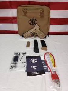 lot 37 image: WOW NEW FN America FN 509 Tactical 9mm Pistol w 1 17 Round & 1 24 Round Magazine, Threaded Barrel & Soft Case - Flat Dark Earth