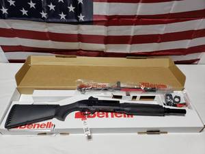 lot 20 image: NEW Benelli 11053 M2 12GA Tactical Shotgun w 18.5 Barrel, Tactical Stock & Ghost Ring Night Signts - Black, Model 11053