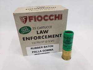 lot 181 image: Fiocchi 12GA Rubber Baton LESS THAN LETHAL Ammo.  25 Rounds Per Box.  SINGLE BOX.