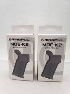 lot 1583 image: MAGPUL MOE K2 Pistol Grip for AR15M4   Stealth Grey - QUANTITY 2 - BID IS TIMES THE QUANTITY