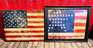 lot 51 image: 22x18 &amp 20x16 American Flag Decorative Wall Hangings