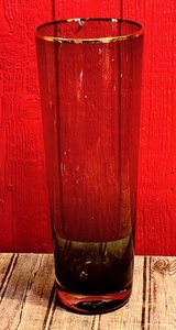lot 18 image: High End Macys 12 Amber Hand Blown Cylinder Vase WGold Rim&nbspVase&nbsp
