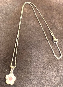 lot 12 image: .925 Sterling Silver Necklace W.925 Sterling Silver Flower Pendant with Pink Stone&nbsp
