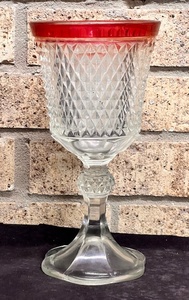 lot 60 image: Vintage 11 Indiana Glass Diamond Point Ruby Pedestal Candy Dish&nbsp