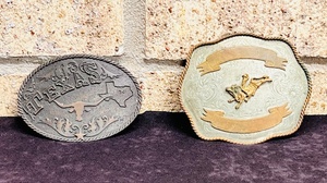 lot 30 image: HUGE Montana Silversmiths Bucking BullWestern Belt Buckle - German Silver JB1 W Taylor Brands Texas Belt Buckle