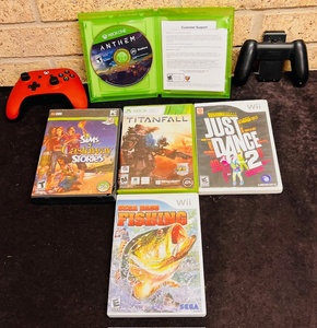 lot 62 image: Lot of Five (5) Xbox, Wii, &amp PC Games WXbox &amp Nintendo Switch Controllers&nbsp