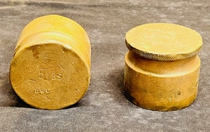 lot 35 image: AntiqueVintage Lot of Two DHL Brass Scale Calibration Weights Both 5lbs.&nbsp