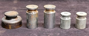 lot 38 image: AntiqueVintage Lot of Five (5) Brass Scale Calibration Weights 1-3 Lbs.&nbsp