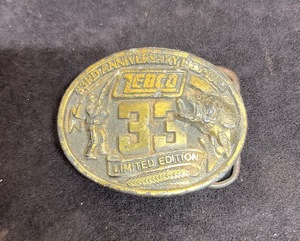 lot 69 image: Vintage Brass Zebco 33rd Anniversary Belt Buckle&nbsp