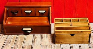 lot 74 image: Two (2) Vintage Wooden Desk Organizers