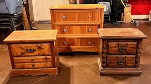 lot 103 image: Two (2) End Tables with Two Drawers &amp Three Drawer DresserChest of Drawers