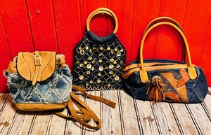 lot 109 image: Three (3) Assorted Denim Handbags&nbsp
