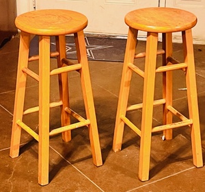lot 89 image: Two Vintage Wooden Bar Stools