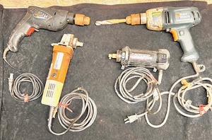 lot 234 image: Black &amp Decker 12 5 amp Drill, Drill Master 12 Hammer Drill, Chicago Electric 4 Angle Grinder, &amp RotoZip Spiral Saw