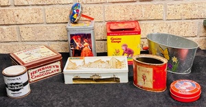 lot 238 image: Nine (9) Collectible Tins &amp Tin Items