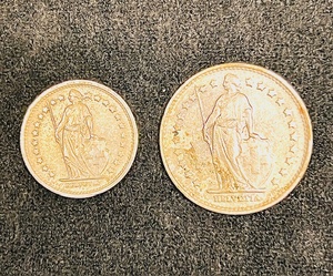 lot 255 image: 1968 Switzerland 1 &amp 12 Franc Coins