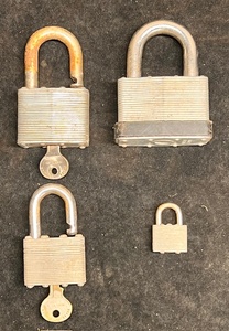 lot 270 image: Four (4) Vintage Padlocks - Two With Keys - Including Two Years &amp and ABUS
