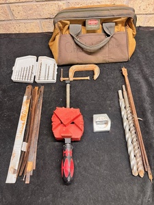 lot 278 image: Drill Bits, Saw Blades, Assorted Tools, &amp A BucketBoss Bag to Store Them In
