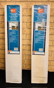lot 281 image: Two (2) U. S. Window and Floor Cordless 2 Faux Wood White Blinds for Windows 33.875 W x 72 H