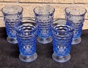 lot 296 image: FIVE (5)VINTAGE INDIANA GLASSCOLONY WHITEHALL BLUE 6 ICE TEA GLASSES